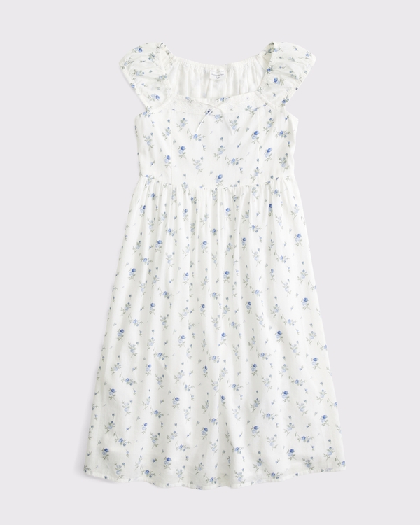 lace-trim midi dress, White Floral view 1