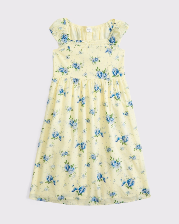 lace-trim midi dress, Yellow Floral view 1