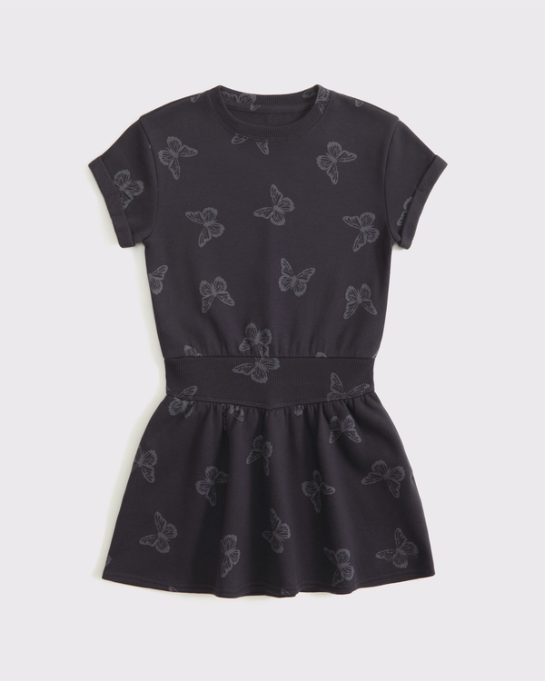 short-sleeve fleece mini dress, Dark Gray Pattern view 1