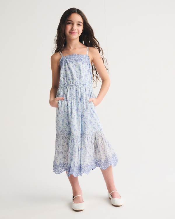 lace-trim maxi dress, Blue Floral view 1