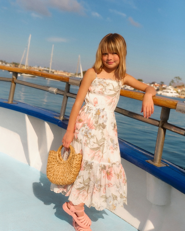 lace-trim maxi dress, White Floral view 1