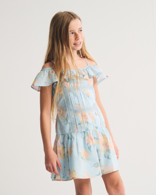 ruffle lace-trim mini dress, Pastel Blue Floral view 1