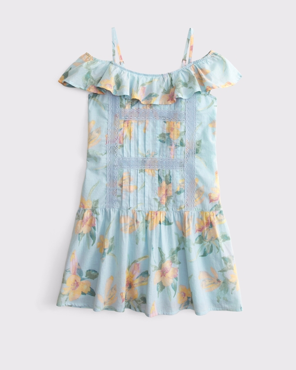 ruffle lace-trim mini dress, Pastel Blue Floral view 2
