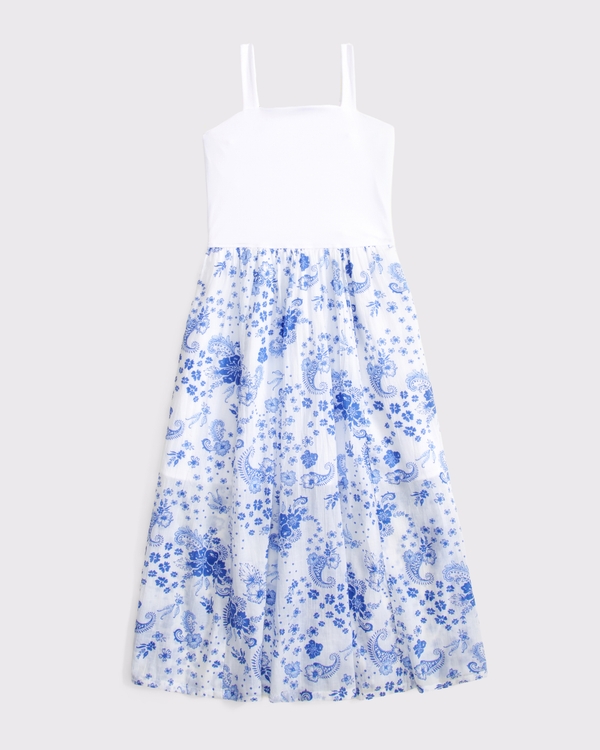 squareneck maxi dress, White And Blue Floral view 1