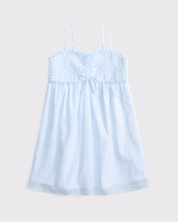 smocked babydoll dress, Blue Stripe view 1