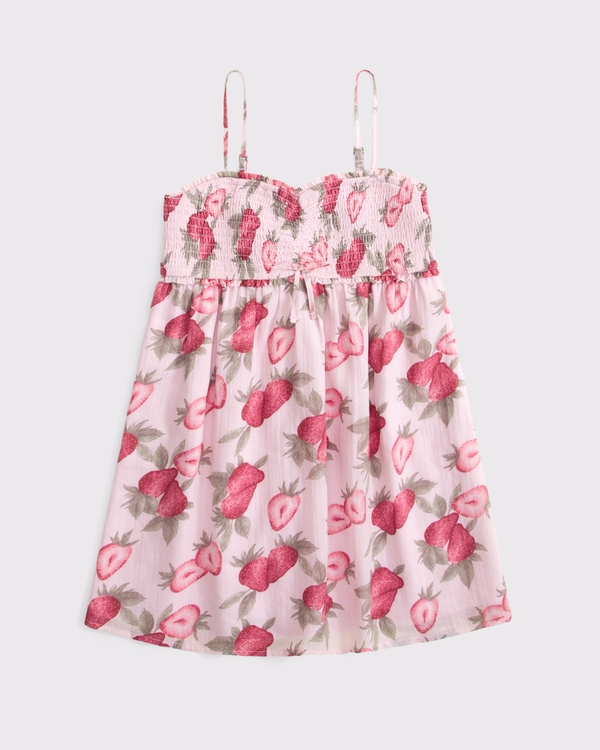 Robe babydoll smockée, Rose À Motif view 2