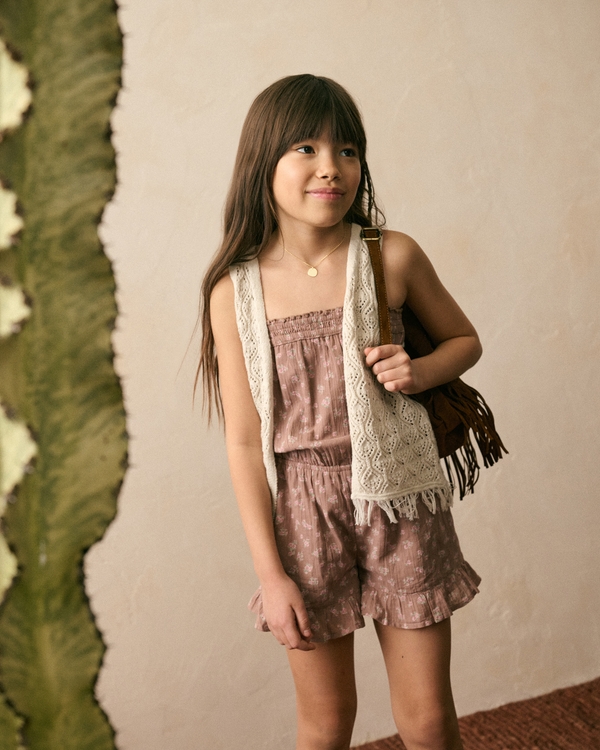 smocked tube top romper, Brown Floral view 1