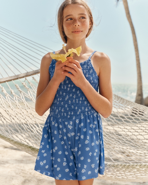 ypb smocked romper, Blue Floral view 1