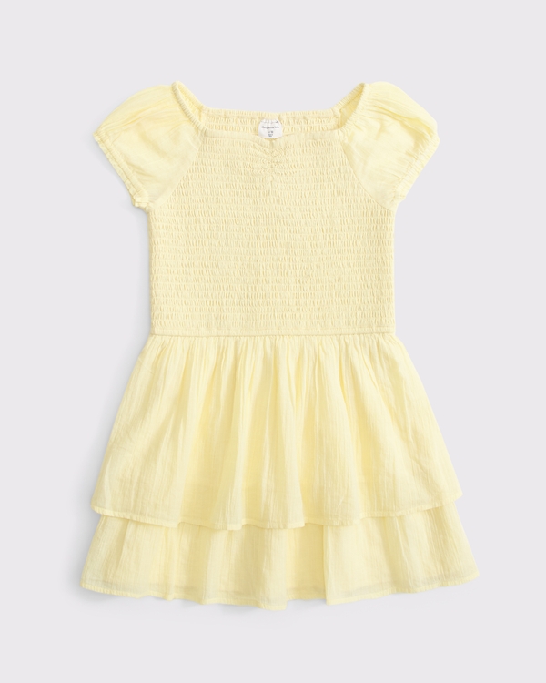 smocked ruffle mini dress, Yellow view 1