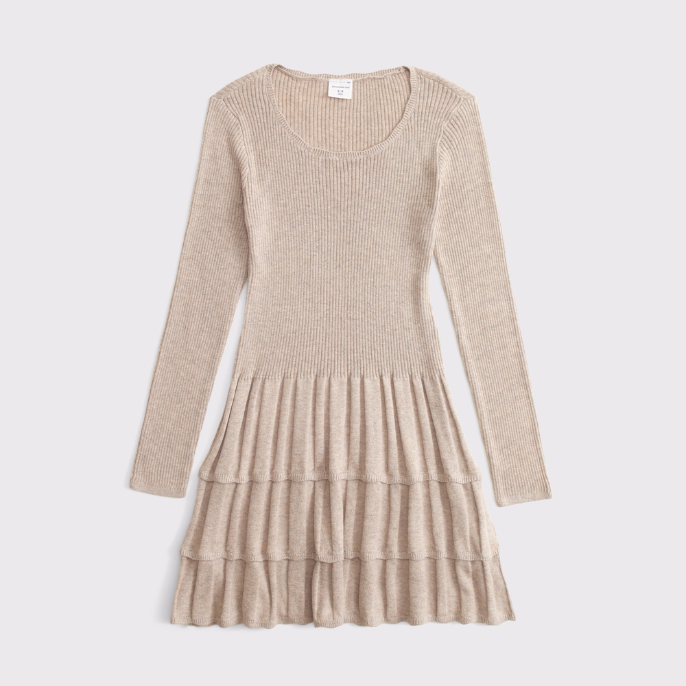 long-sleeve tiered mini sweater dress