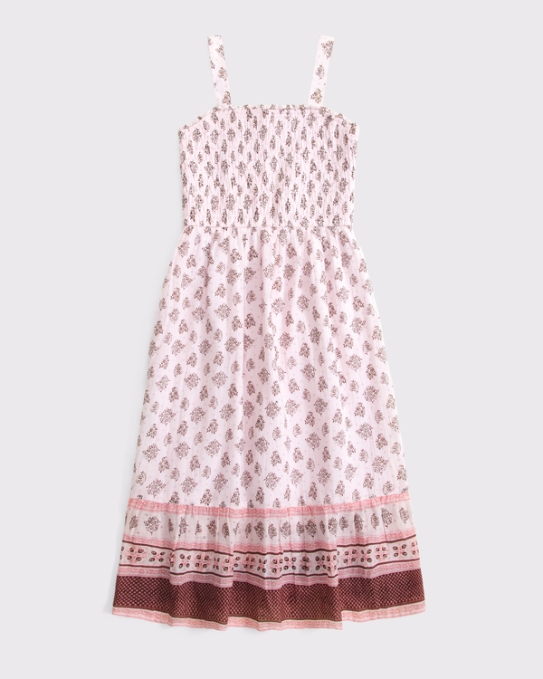 smocked maxi dress, Light Pink Pattern view 1