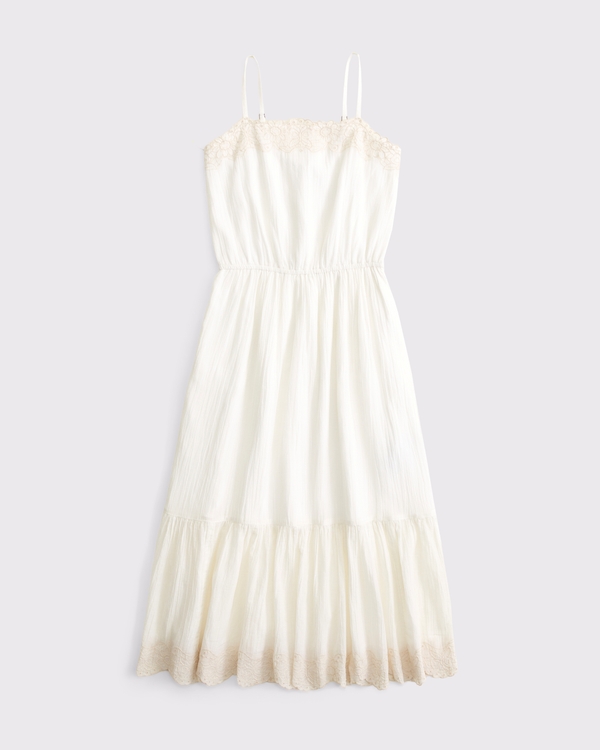 embroidered lace-trim maxi dress, Cream view 1