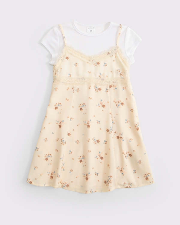 lace-trim twofer dress, Light Yellow Floral view 2