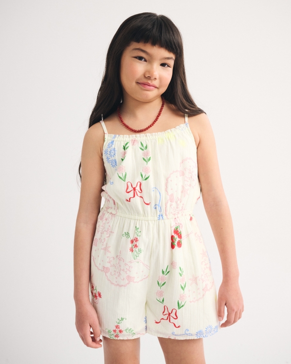 printed smocked romper, White Pattern view 1