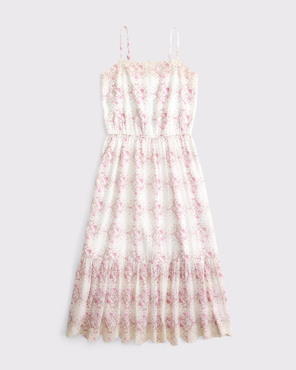embroidered lace-trim maxi dress, Cream Pattern view 1