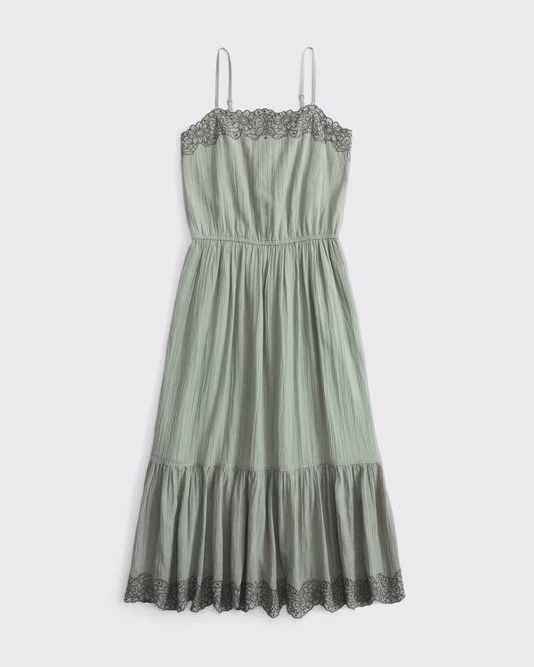 embroidered lace-trim maxi dress, Cool Sage view 1
