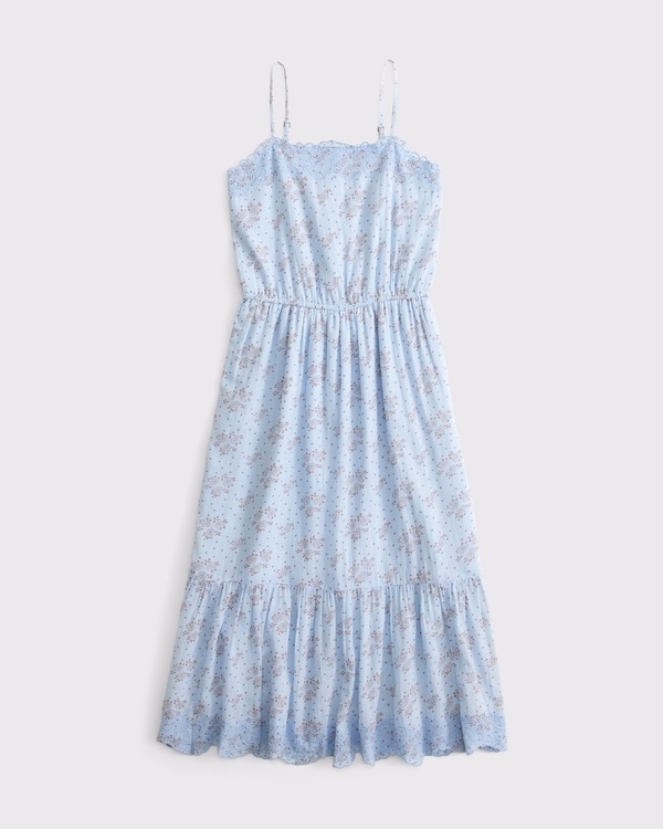 embroidered lace-trim maxi dress, Blue Pattern view 1