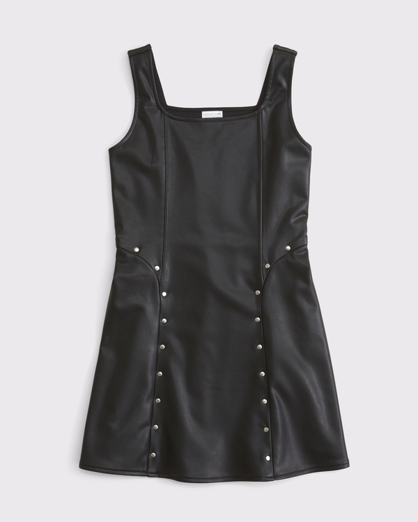 studded vegan leather mini dress, Black view 1