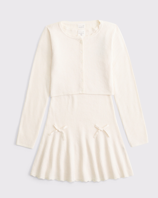 rib sweater mini dress and cardigan set