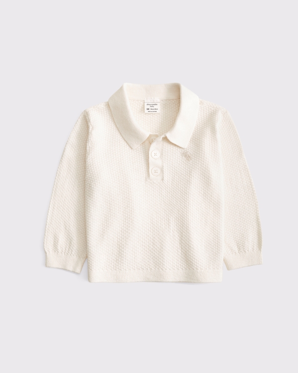 baby long-sleeve sweater polo, Cream view 1