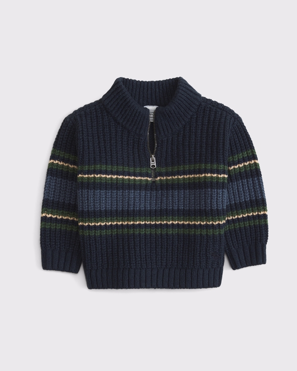 baby rib quarter-zip sweater, Navy Stripe view 1