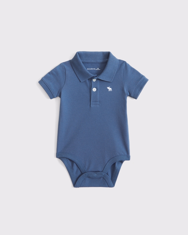 baby icon polo bodysuit, Denim Blue view 1