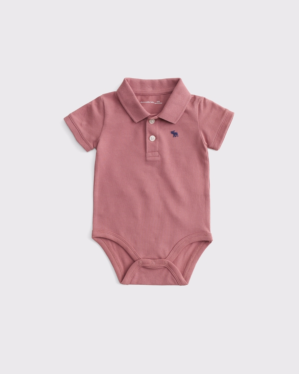 baby icon polo bodysuit, Dusty Rose view 1