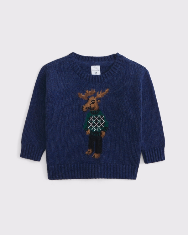 baby moose graphic crew sweater, Navy Marl view 1