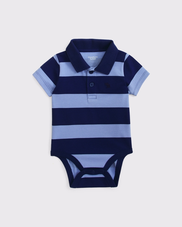 baby icon polo bodysuit, Blue Stripe view 1