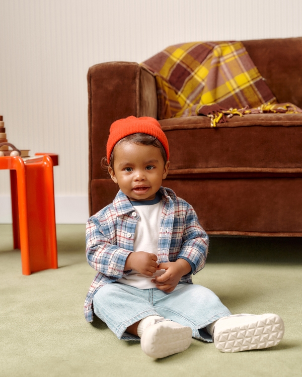 baby long-sleeve flannel, Blue Plaid view 1
