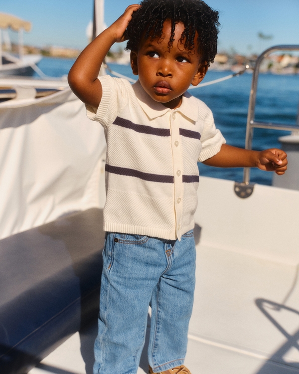 toddler button-through sweater polo, Cream view 1