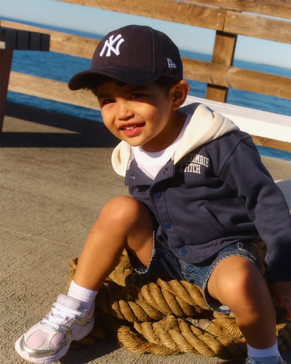 toddler hooded logo bomber jacket, Sapphire view 1