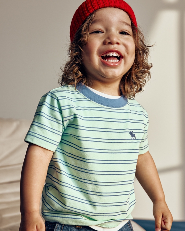 toddler icon crew striped tee, Green And Blue Stripe view 1