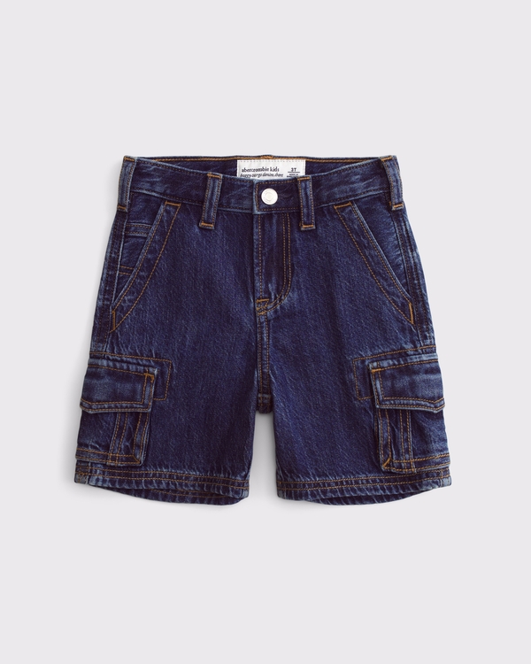 toddler baggy denim cargo shorts, Dark Wash view 2