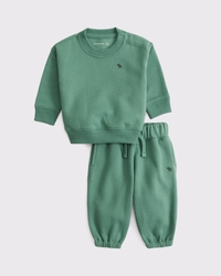 Conjunto esencial de sudadera con cuello redondo y pantalón para bebé con ícono