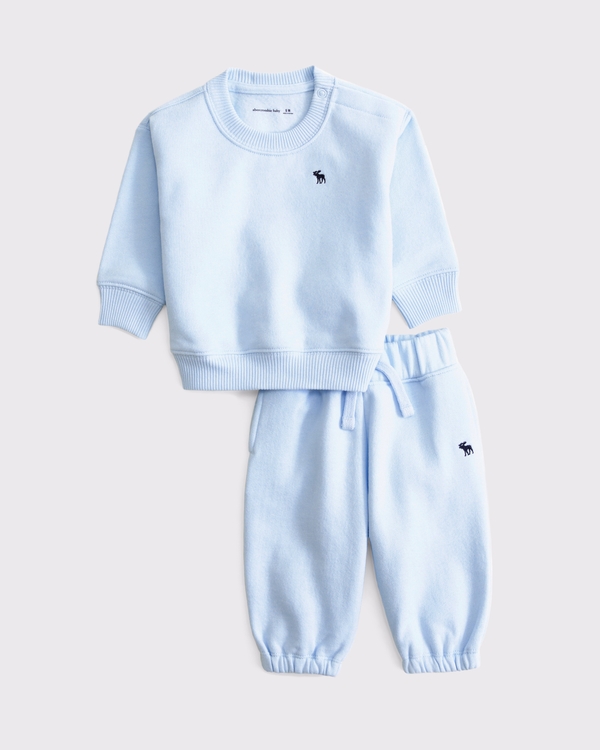 baby essential icon crew sweatshirt set, Pale Blue view 1
