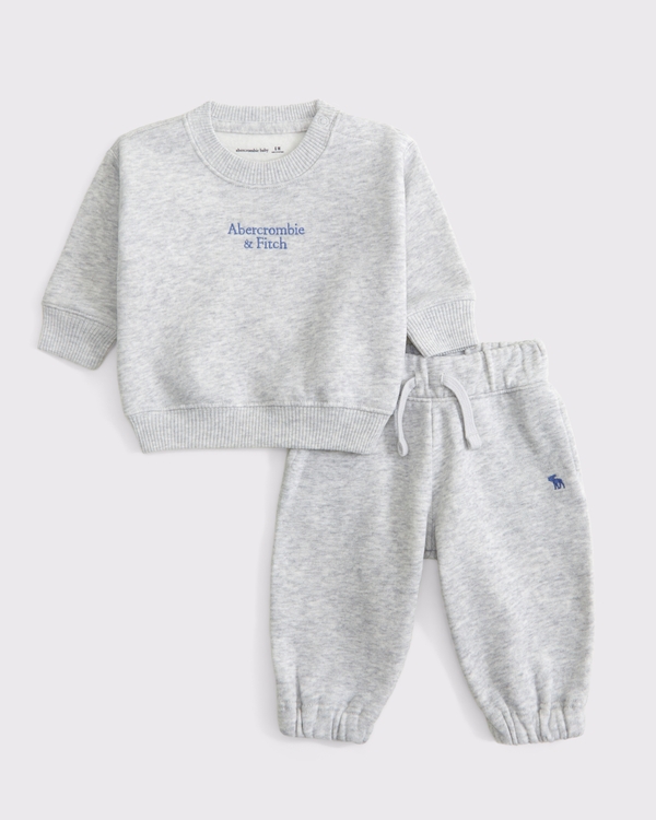 baby essential logo crew sweatshirt set, Light Gray view 1