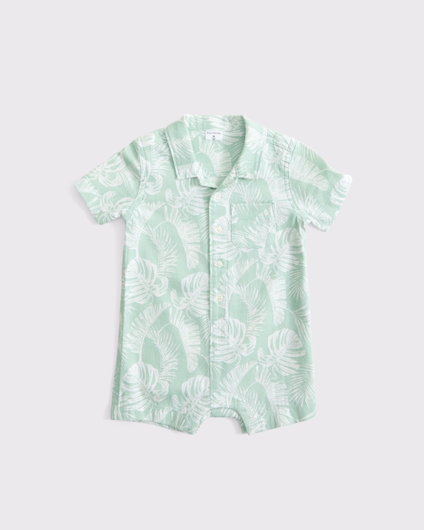 baby button-through romper, Green Pattern view 1