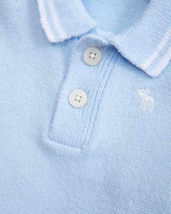 baby icon sweater polo romper, Pale Blue view 2