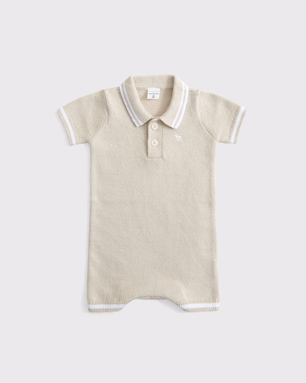 baby icon sweater polo romper, Oatmeal view 1
