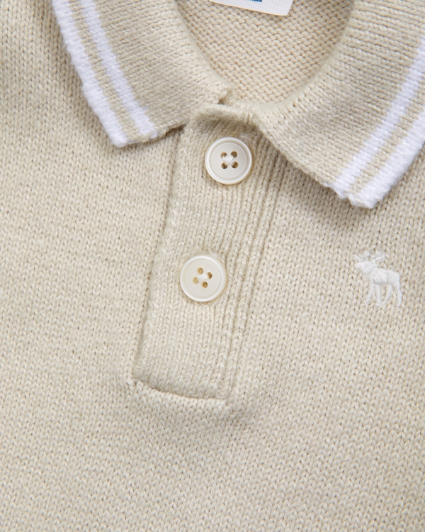 baby icon sweater polo romper, Oatmeal view 2