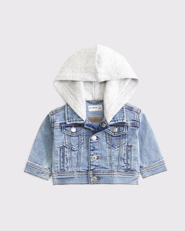 baby hooded denim jacket, Light Wash view 1
