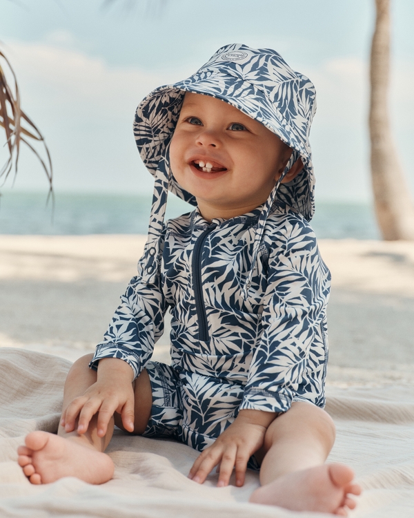 baby long-sleeve rashguard swimsuit set, Navy Print view 1