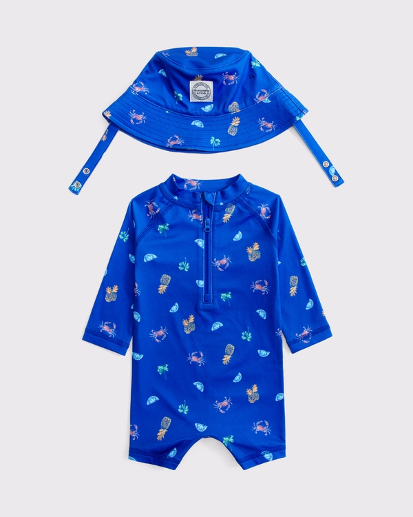 baby long-sleeve rashguard swimsuit set, Blue Pattern view 1