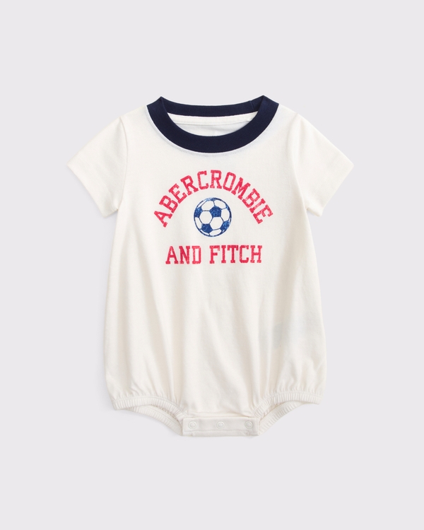 baby logo graphic bubble romper, Cream view 2