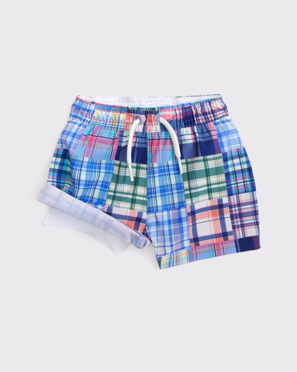 baby swim trunks, Blue Plaid view 2