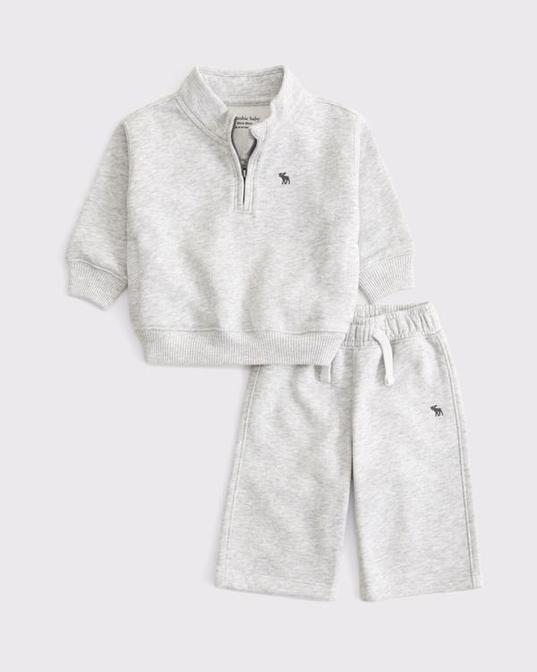 baby essential icon quarter-zip set, Light Gray view 1