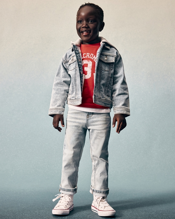 toddler hooded denim jacket, Light Wash view 1
