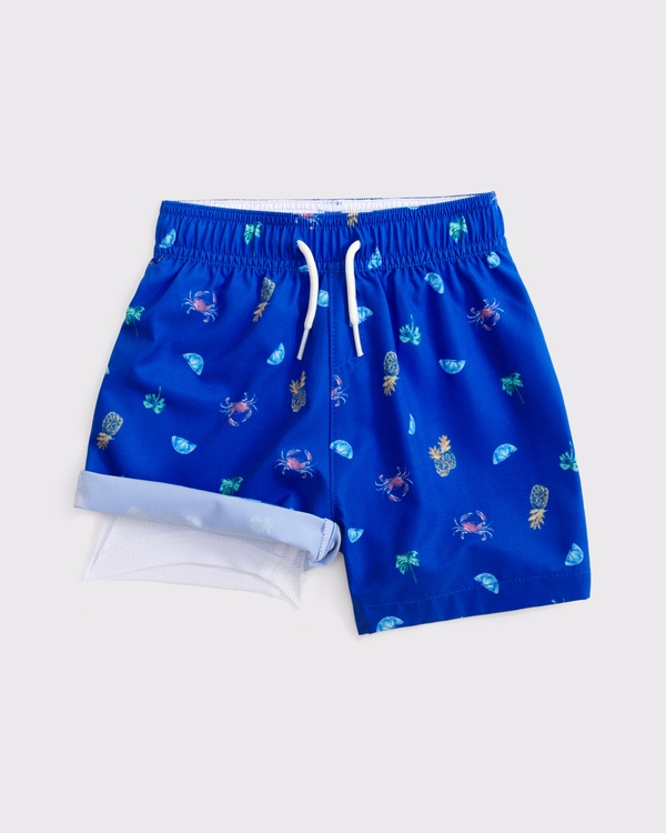 toddler swim trunks, Blue Print view 2