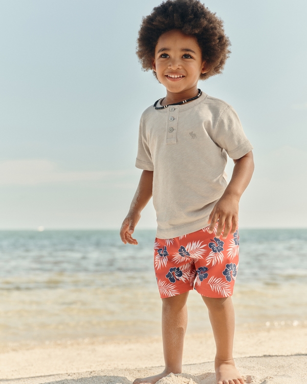 toddler swim trunks, Red Pattern view 1